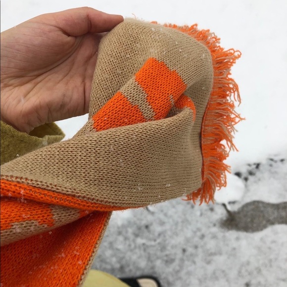 Reversible Orange and Tan Graphic Positive Message Scarf. - Picture 2 of 5